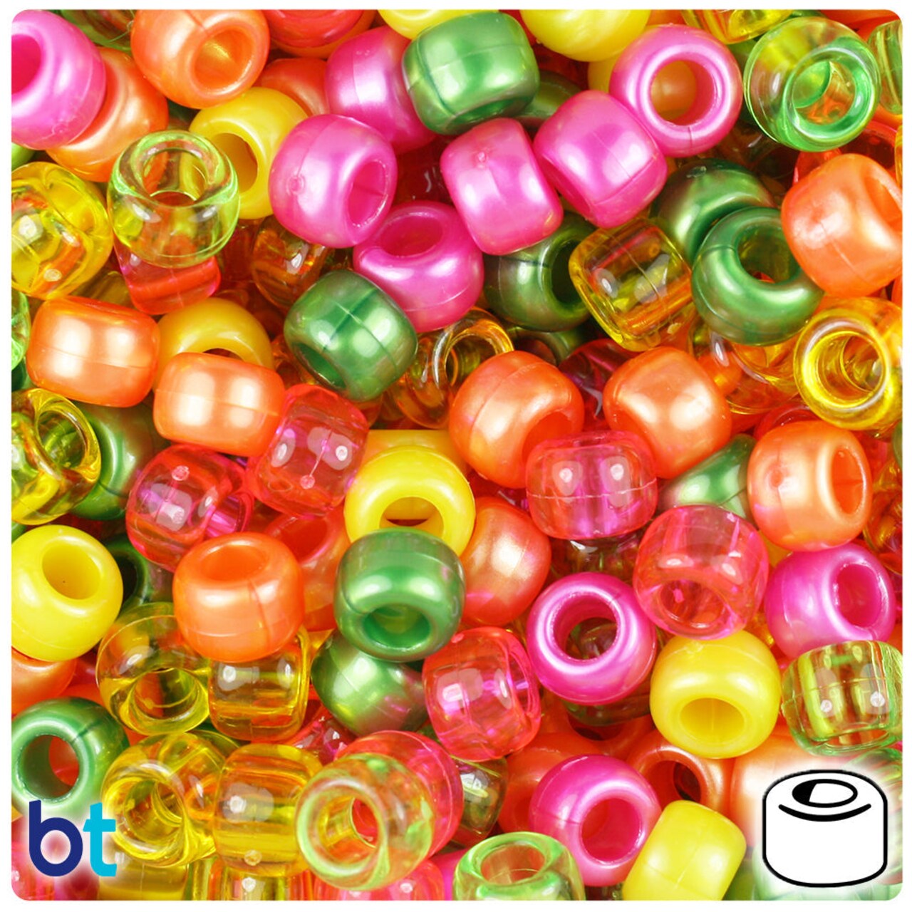 BeadTin Carnival Multi 9mm Barrel Plastic Pony Beads (500pcs)